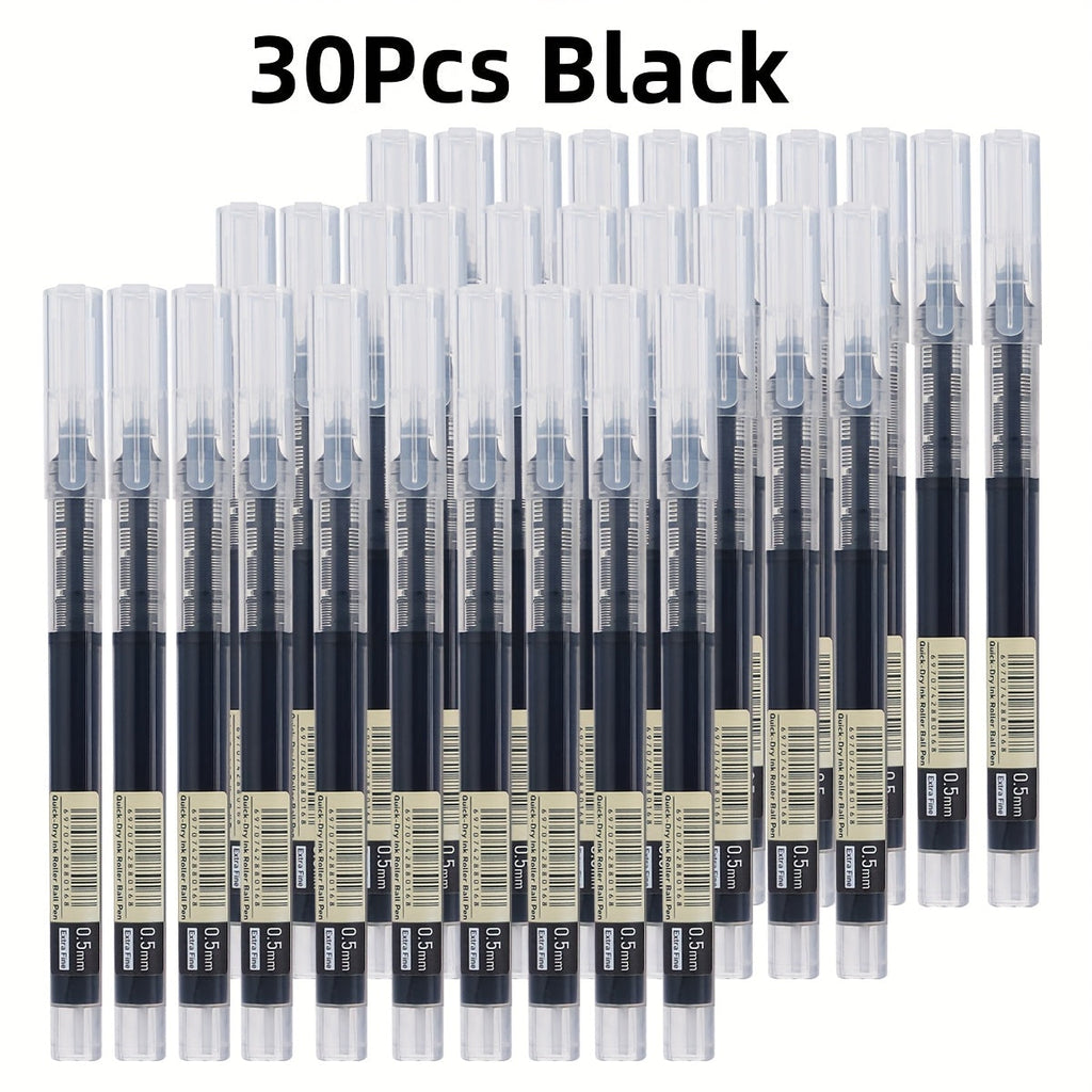 Luckins 30-Pack Quick-Dry Gel Pens, 0.5mm Fine Tip, Assorted Colors (Black/Blue/Red)