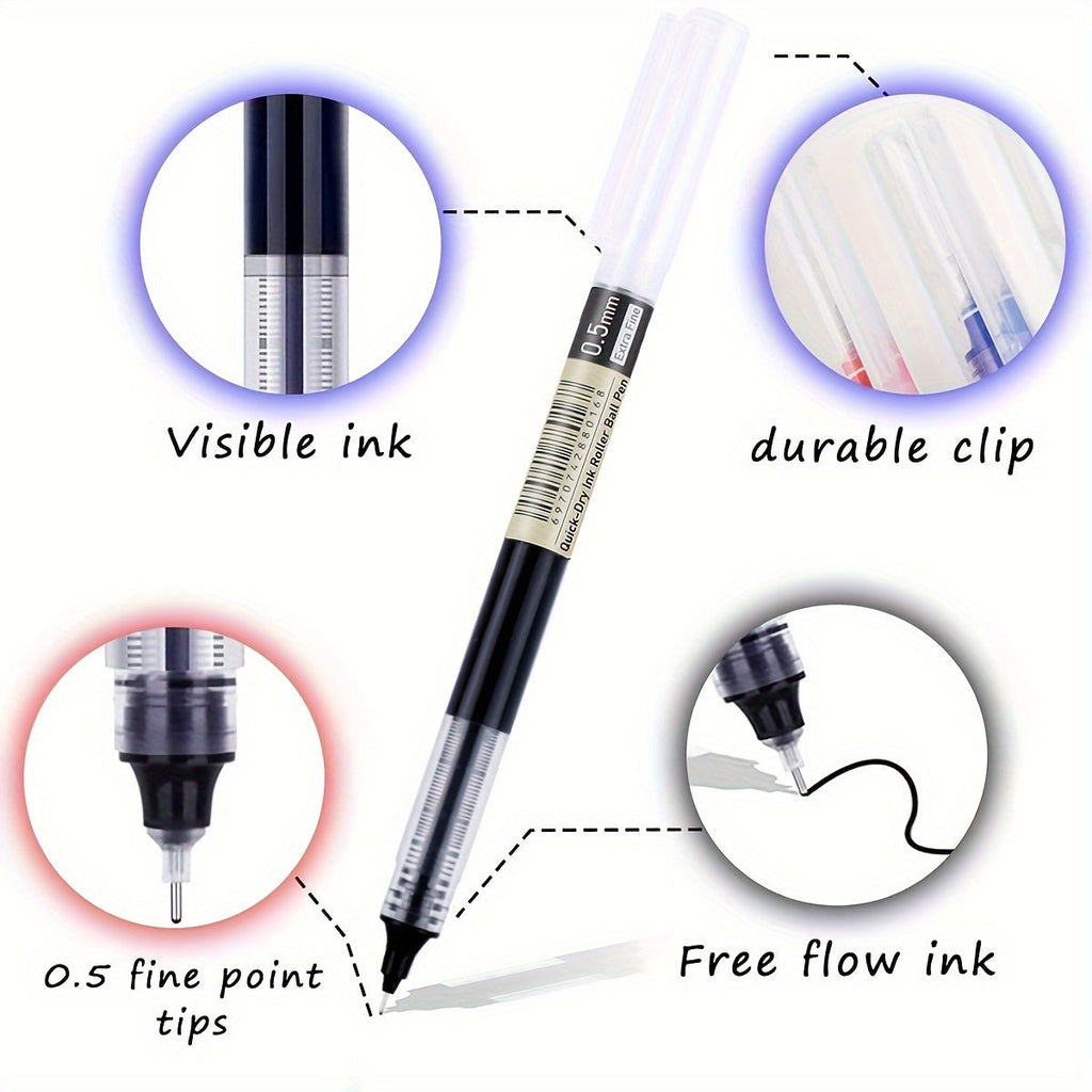 Luckins 30-Pack Quick-Dry Gel Pens, 0.5mm Fine Tip, Assorted Colors (Black/Blue/Red)