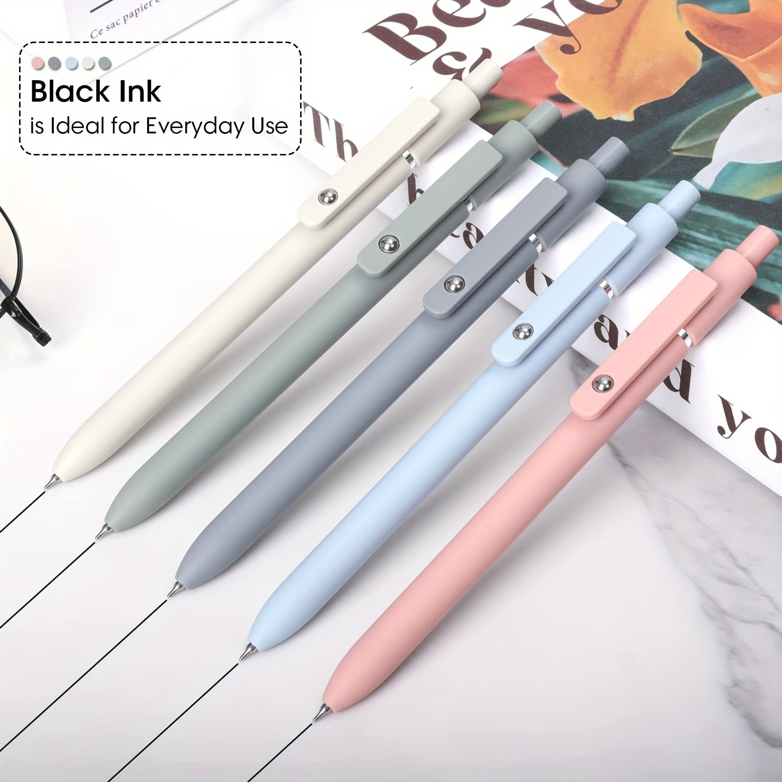 Luckins 5-Pack Retractable Gel Pens, 0.5mm Fine Tip, Assorted Colors