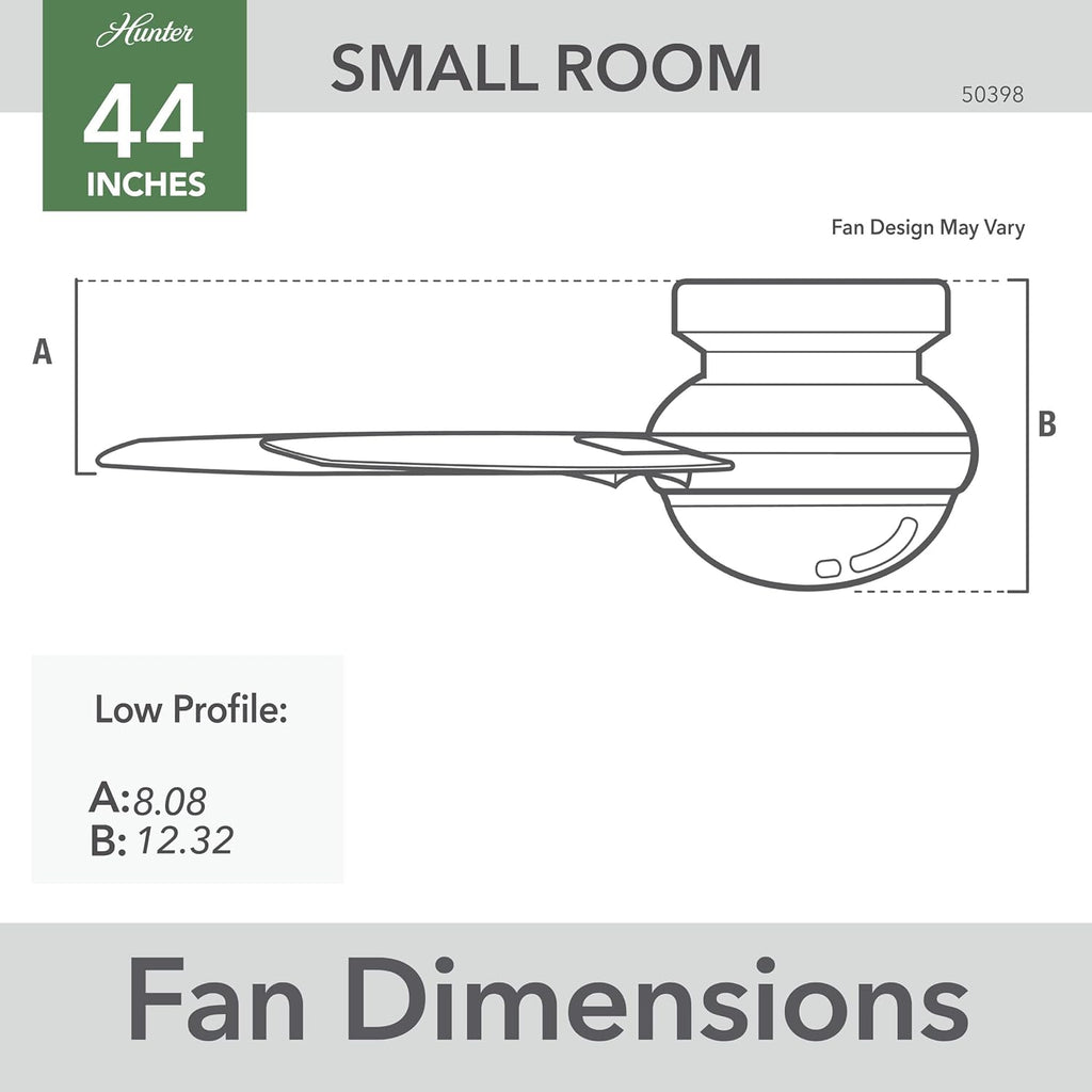Hunter Fan Company Dempsey Low Profile Indoor / Outdoor Ceiling Fan with LED Light and Remote Control, 44", Matte Nickel