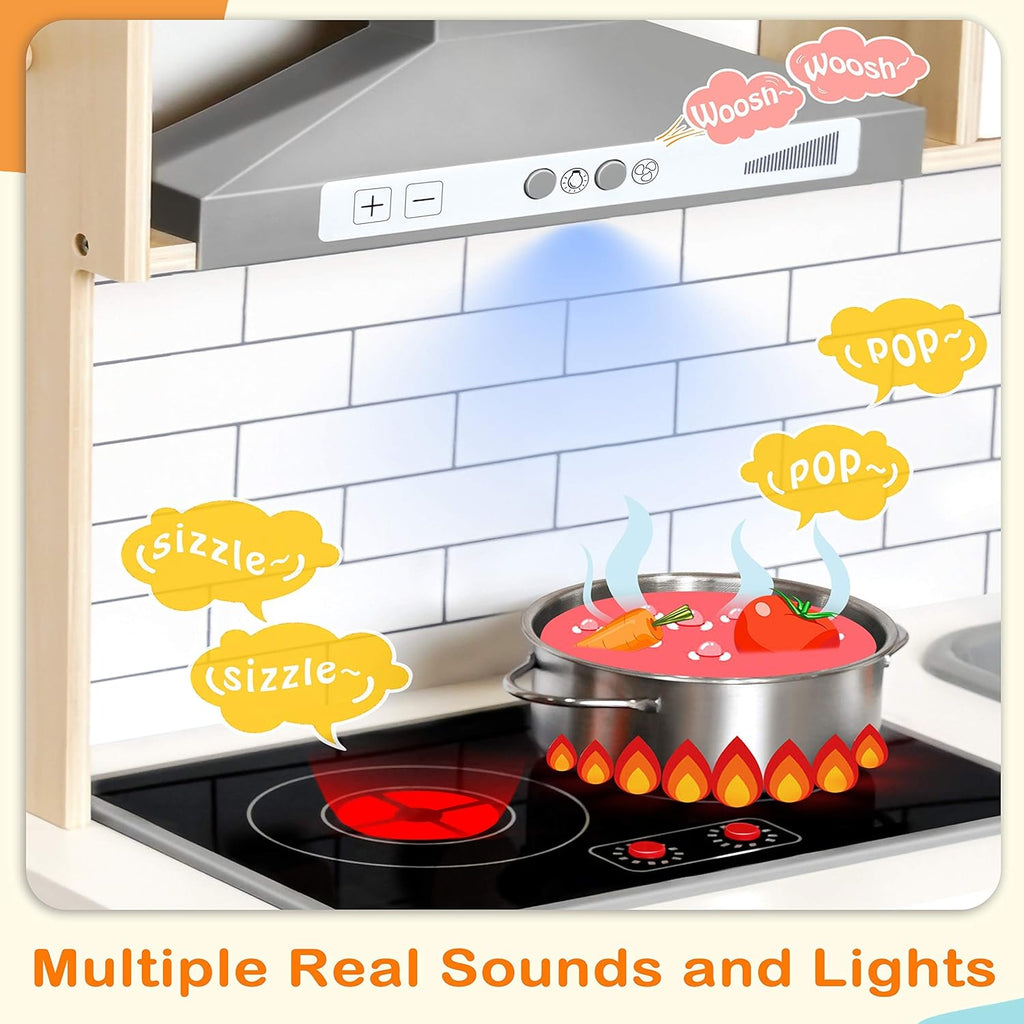 Children's small land play kitchen, wooden children's play kitchen toy set