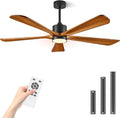Ceiling Fans with Lights, 60 inch Outdoor Ceiling Fans with Lights for Patio and Remote Control, Modern Ceiling Fan with Light, 5 Solid Wood Blades 6-Speed Reversible DC Motor (Dark Brown)