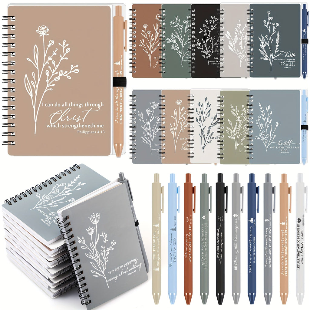 Luckins 20-Set A6 Spiral Notebooks with Ballpoint Pens, Inspirational Pocket Journals