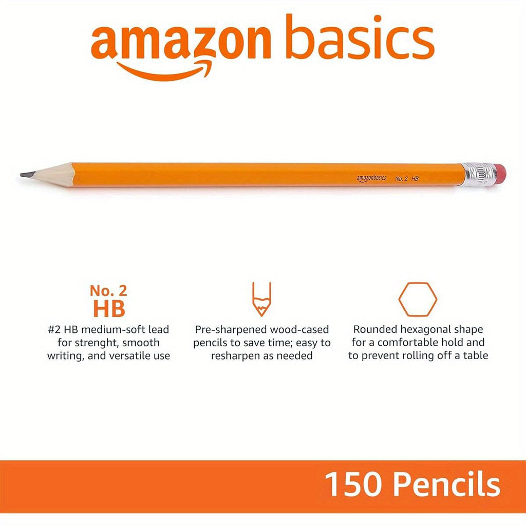 Luckins 150 Count Pre-sharpened #2 HB Wood-Cased Pencils, Bulk Box, Yellow