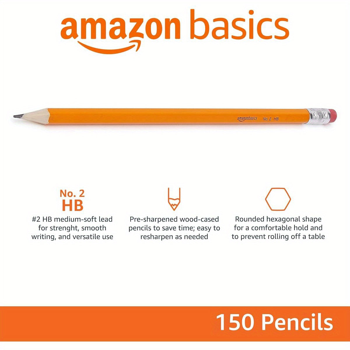 Luckins 150 Count Pre-sharpened #2 HB Wood-Cased Pencils, Bulk Box, Yellow