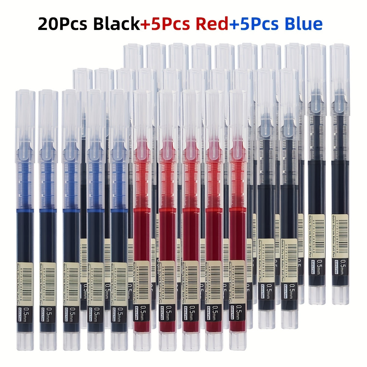 Luckins 30-Pack Quick-Dry Gel Pens, 0.5mm Fine Tip, Assorted Colors (Black/Blue/Red)